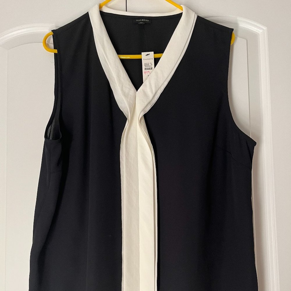 Talbots black sleeveless Blouse with white Frills